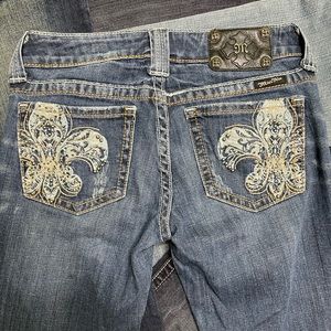 Miss Me Mid Rise Embellished Fleur-De-Lis Pocket Bootcut Jeans